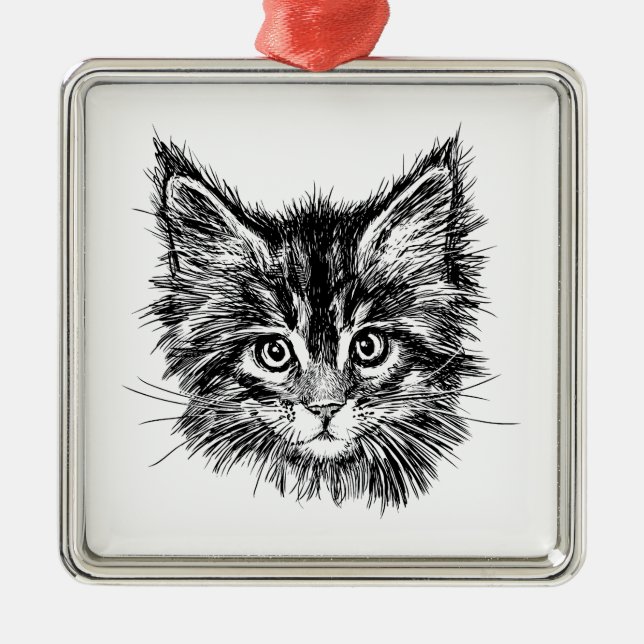 Schwarz-Weiß-Kitten Ornament Aus Metall (Vorne)