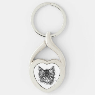 Schwarz-Weiß-Kitten Schlüsselanhänger