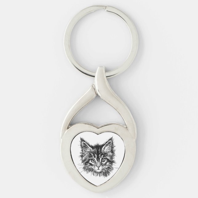 Schwarz-Weiß-Kitten Schlüsselanhänger (Vorderseite)