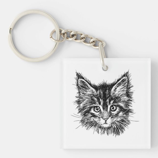 Schwarz-Weiß-Kitten Schlüsselanhänger (Vorderseite)