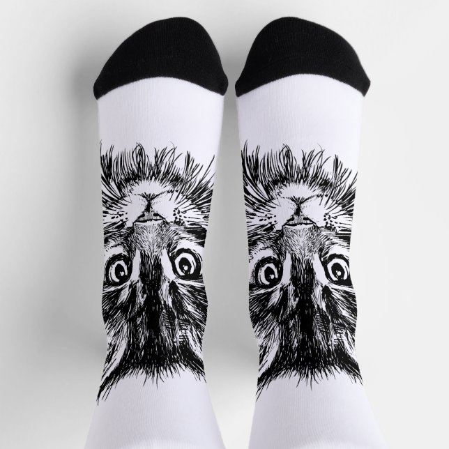 Schwarz-Weiß-Kitten Socken (Oben)