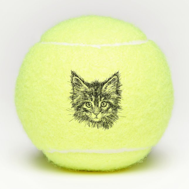Schwarz-Weiß-Kitten Tennisbälle (Vorderseite)