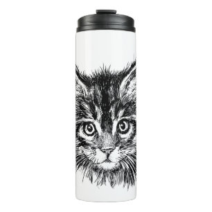 Schwarz-Weiß-Kitten Thermosbecher