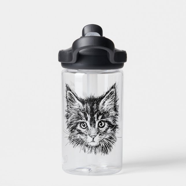 Schwarz-Weiß-Kitten Trinkflasche (Rückseite)