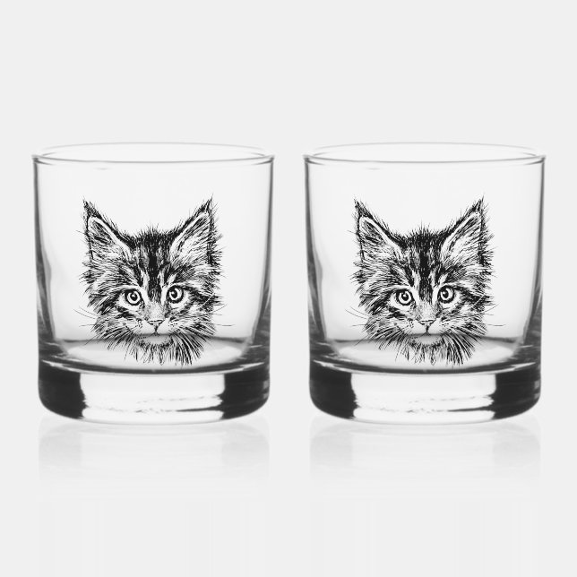 Schwarz-Weiß-Kitten Whiskyglas (Vorderseite)