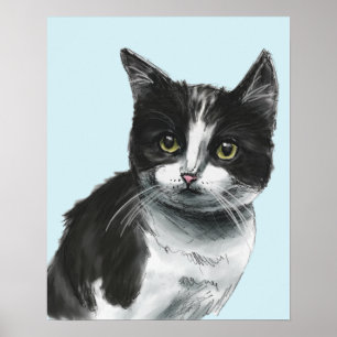 Schwarz-Weiß-Kitten Zeichnend Poster