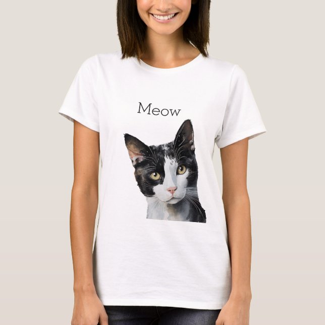 Schwarz-weiß Kitty Cat T-Shirt (Vorderseite)