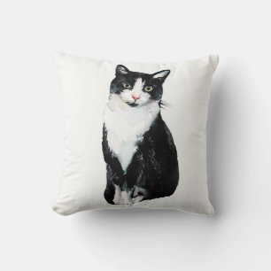 Schwarz-Weiß-Kitty-Katze-Aquarell Kissen