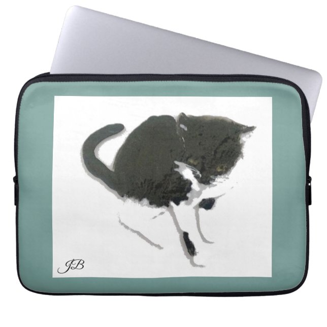 Schwarz-weiß Kitty Personalisiert Laptopschutzhülle (Vorderseite)