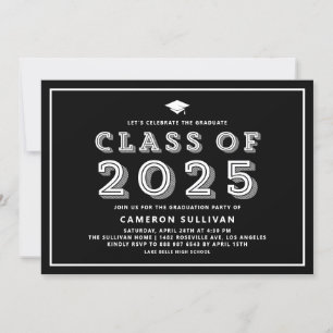 Schwarz-Weiß-Klasse des Retro-Abschlusses 2025 Einladung