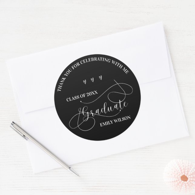 Schwarz-Weiß-Klasse von 2025 Vielen Dank, Abschlus Runder Aufkleber (Umschlag)