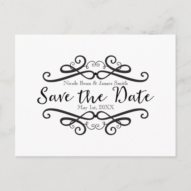 Schwarz/Weiß Klassik Save the Date Vintag Ankündigungspostkarte (Vorderseite)