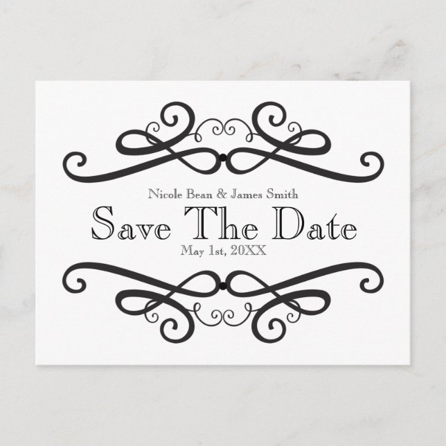 Schwarz/Weiß Klassik Save the Date Vintag Ankündigungspostkarte (Vorderseite)