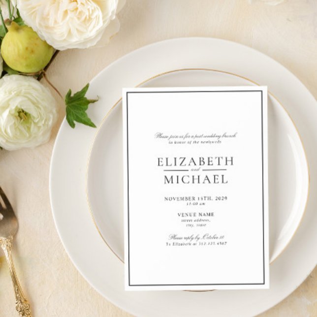 Schwarz-Weiß-Klassik-Script-Post Hochzeitsbrot Einladung (Easily personalize this post wedding brunch invitation with your unique details)