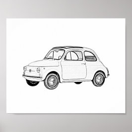Schwarz-Weiß-klassische Fiat 500 Zeichnend Stift Poster