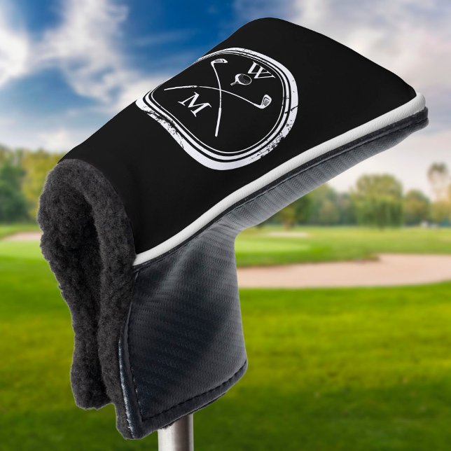 Schwarz-Weiß-Klassische moderne Monogramm-Initiale Golf Headcover (Von Creator hochgeladen)