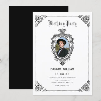 Schwarz-Weiß Klassisches Gotisches Foto Geburtstag Einladung