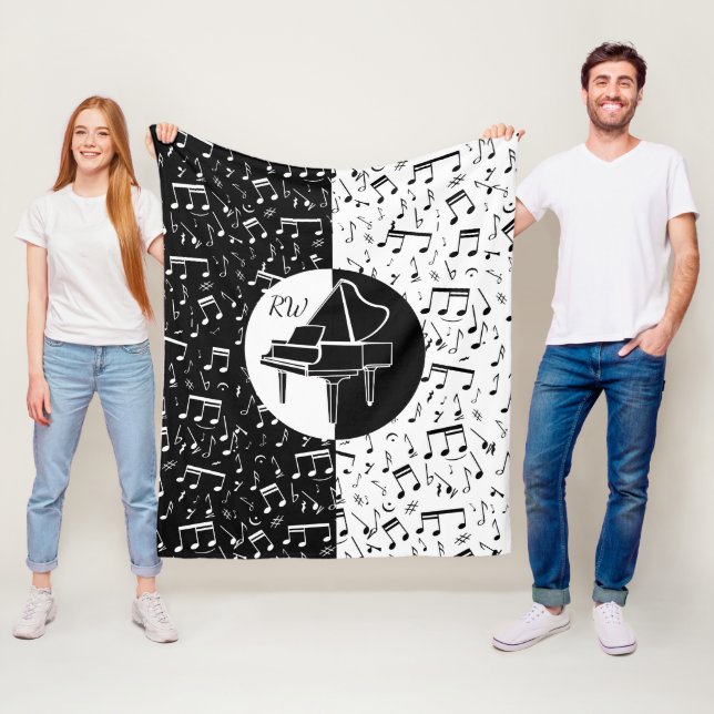 Schwarz-Weiß-Klavierdesign Fleecedecke (Beispiel)