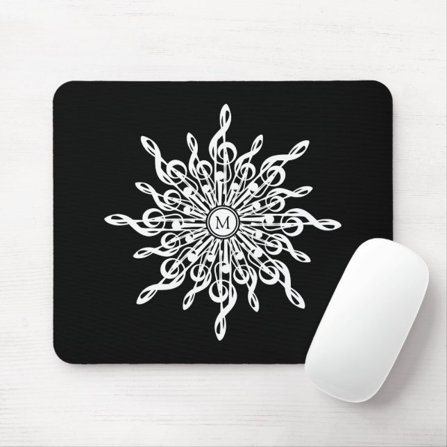 Schwarz-Weiß-Kleber Schneeflocken-Monogramm Mousepad (Mit Mouse)