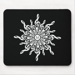 Schwarz-Weiß-Kleber Schneeflocken-Monogramm Mousepad