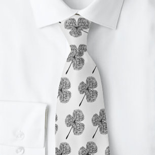 Schwarz-Weiß-Klee-Kleeblatt Neck Tie Krawatte