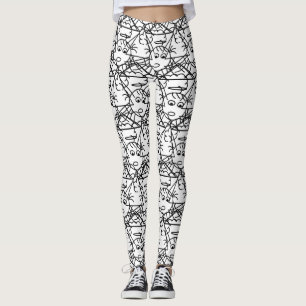 Schwarz-Weiß-Knarre-Angel-Muster Leggings