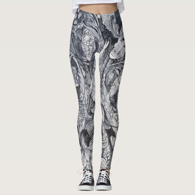 Schwarz-Weiß-Koi-Fisch Leggings (Vorderseite)