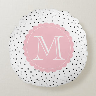 Schwarz-Weiß-Konfetti-Dosen Blush Monogram Runde Rundes Kissen
