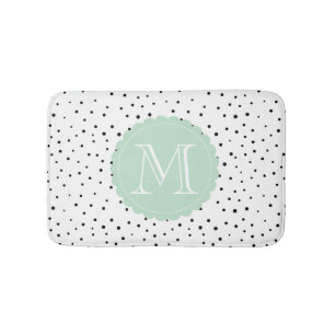 Schwarz-Weiß-Konfetti-Punkte Minze-Monogramm-Badem Badematte