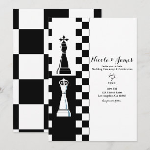 Schwarz-Weiß-König-Königin-Schach-Hochzeit Einladung