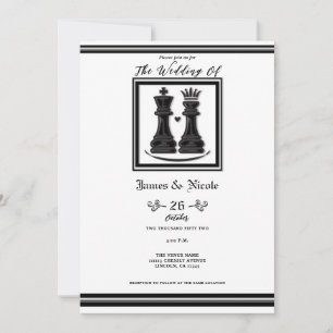 Schwarz Weiß König & Königin Schachhochzeit Einladung
