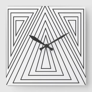 Schwarz-Weiß konzentrisches Dreiecksmuster Quadratische Wanduhr