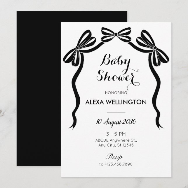 Schwarz-Weiß-Krawatte-Leseband-Babydusche Einladung (Vorne/Hinten)