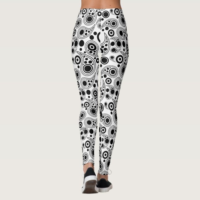 Schwarz-Weiß-Kreise Paisley-Muster Leggings (Rückseite)