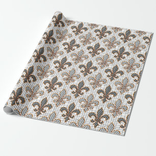 Schwarz Weiß Kreuzschraffur Polka Punkte Fleur-de- Geschenkpapier