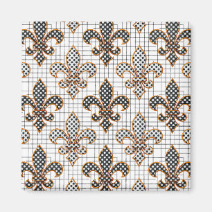 Schwarz Weiß Kreuzschraffur Polka Punkte Fleur-de- Magnet