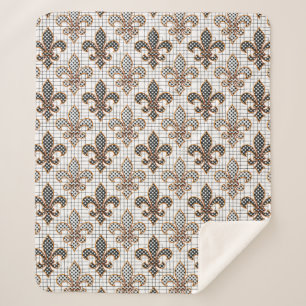 Schwarz Weiß Kreuzschraffur Polka Punkte Fleur-de- Sherpadecke