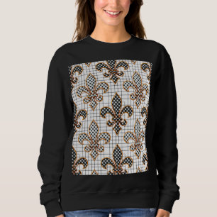 Schwarz Weiß Kreuzschraffur Polka Punkte Fleur-de- Sweatshirt
