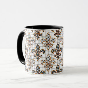 Schwarz Weiß Kreuzschraffur Polka Punkte Fleur-de- Tasse