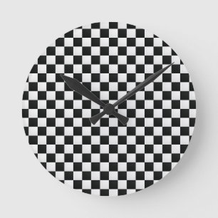 Schwarz-Weiß-Krokodilhaut-Druck-Schach Runde Wanduhr