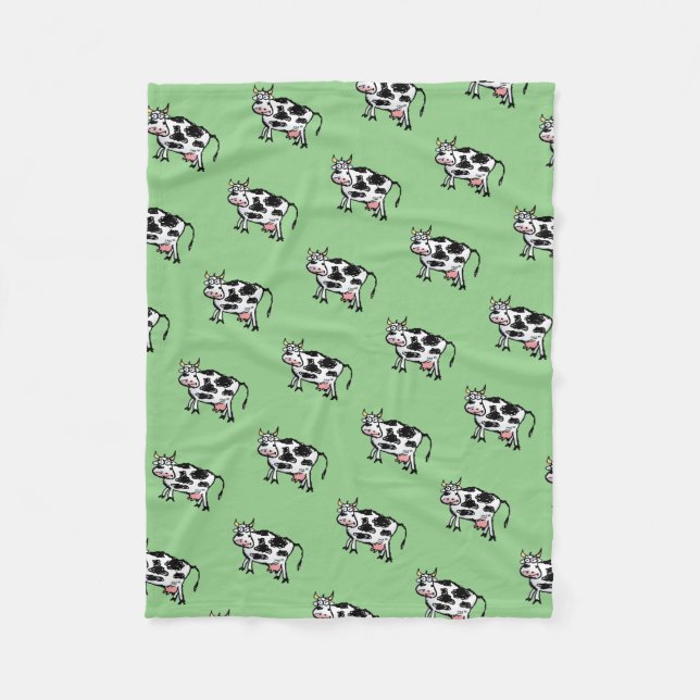 Schwarz-Weiß-Kuh-Cartoon Fleecedecke (Vorderseite)