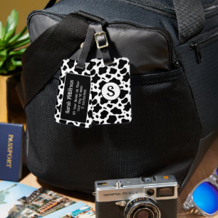 Schwarz Weiß Kuh Druck Monogramm  Gepäckanhänger