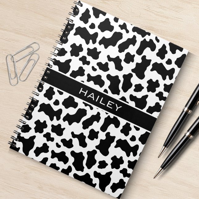 Schwarz-Weiß-Kuh drucken Gepunktetes Cowgirl Notizblock (cow print spiral notebook)