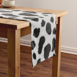 Schwarz-Weiß-Kuh-Flecken Muster Imitate Pelzstrukt Kurzer Tischläufer