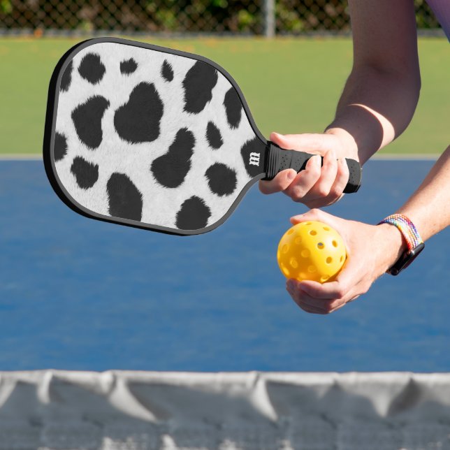 Schwarz-Weiß-Kuh-Flecken Muster Imitate Pelzstrukt Pickleball Schläger (InSitu)