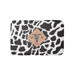 Schwarz-Weiß-Kuh-Spot Tiermuster Monogramm Badematte