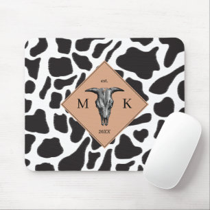 Schwarz-Weiß-Kuh-Spot Tiermuster Monogramm Mousepad