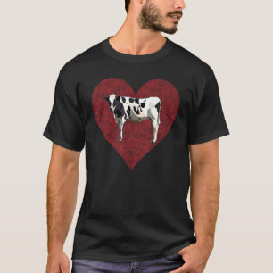 Schwarz Weiß Kuh Valentinstag Liebe Fingerabdruck T-Shirt