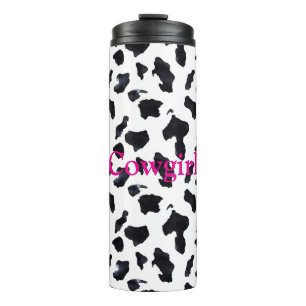 Schwarz-Weiß-Kuhdruck Cowgirl Thermosbecher
