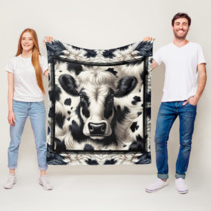 Schwarz-Weiß-Kuhlederfell-Fur-Look Fleecedecke